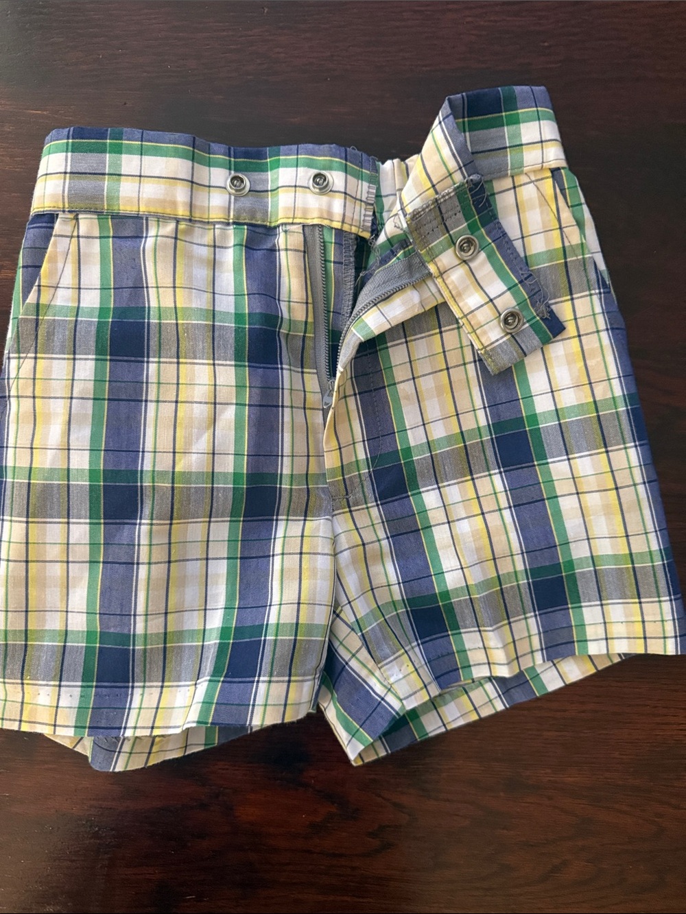 Boys Plaid Cotton Shorts - Blue, Green & Yellow